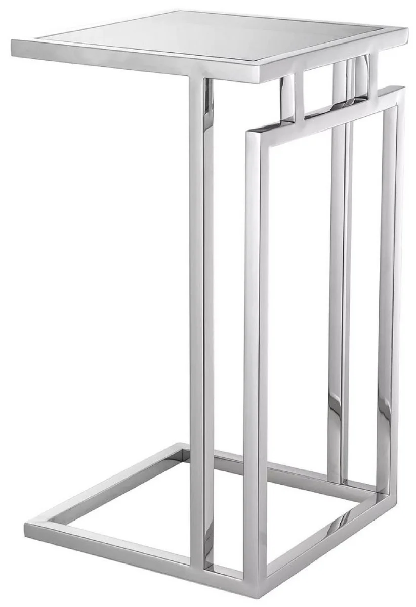 Luxury side table silver / gray 33 x 33 x H. 60 cm - stainless steel table with glass top - living room furniture - luxury furniture - luxury furnishings - luxury interior