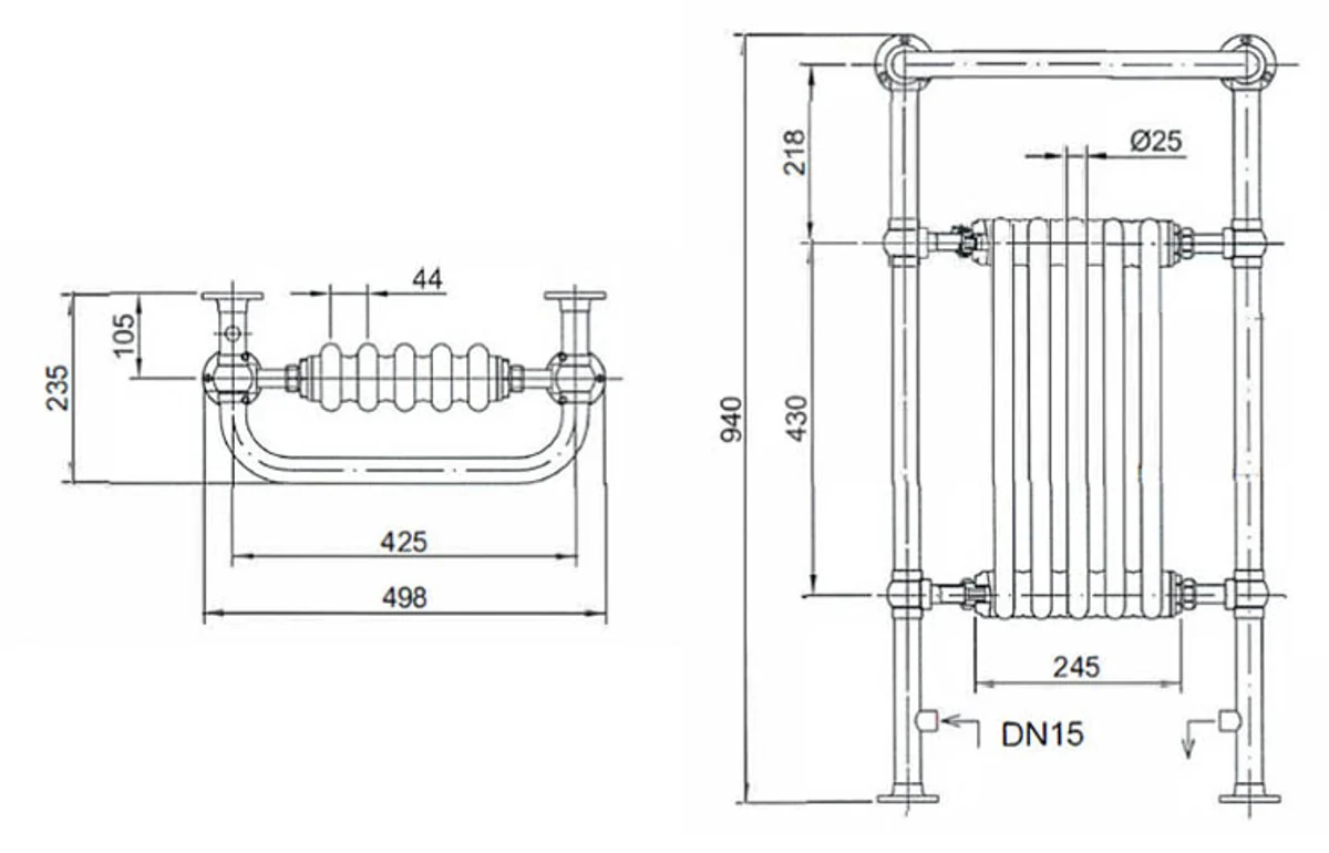 Luxury bathroom heater white / gold 940 x 500 mm - towel radiator - vintage bathroom radiator towel holder