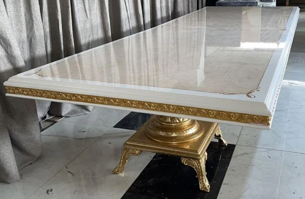 Luxury Baroque Dining Table Cream / White / Gold 500 cm - Huge Solid Wood Dining Room Table - Dining Room Furniture in Baroque Style - Baroque Furniture - Baroque Furnishings - Noble & Magnificent