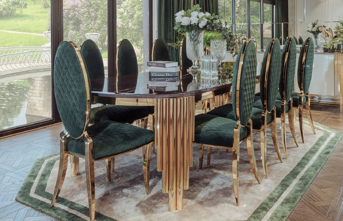 Luxury dining room set black / green / gold - 1 luxury dining table & 10 luxury dining room chairs - dining room furniture - luxury quality