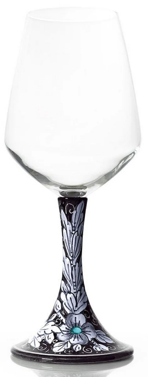 Luxury Ceramic Wine Glass Set of 6 Black / Multicolored H. 23.5 cm - Handmade & Hand-Painted Wine Glasses - Hotel & Restaurant Accessories - Luxury Quality - Made in Italy