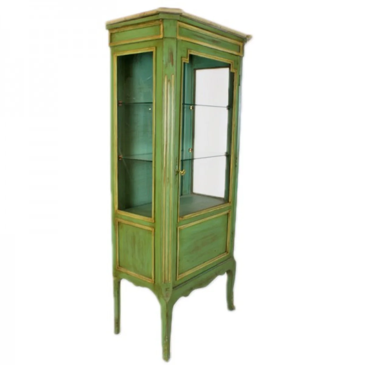 Baroque display cabinet antique style green / gold 160 cm - display cabinet - living room cabinet - antique style furniture
