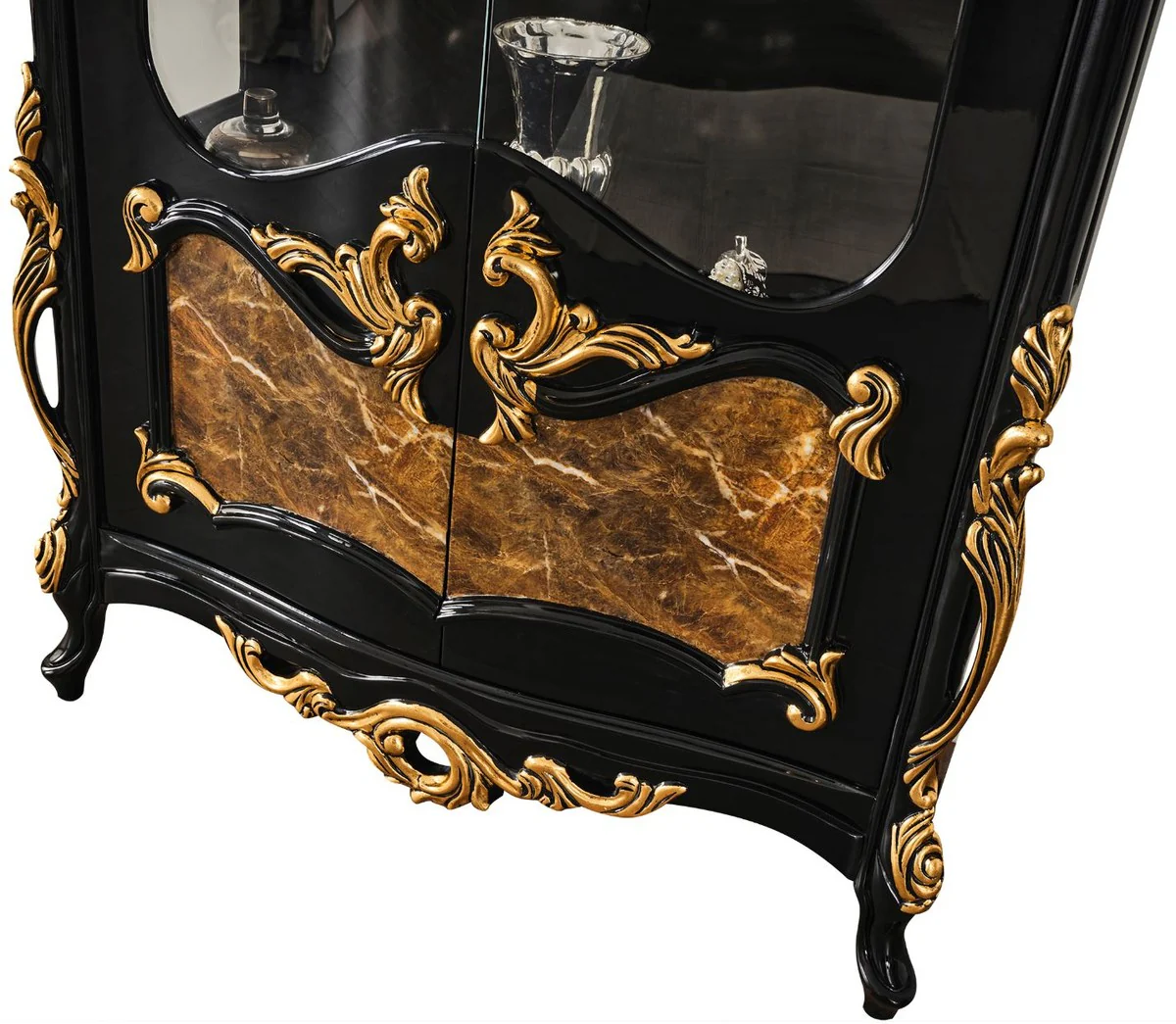 Luxury baroque display cabinet black / brown / gold 156 x 50 x H. 220 cm - magnificent solid wood display cabinet with 2 glass doors - baroque furniture