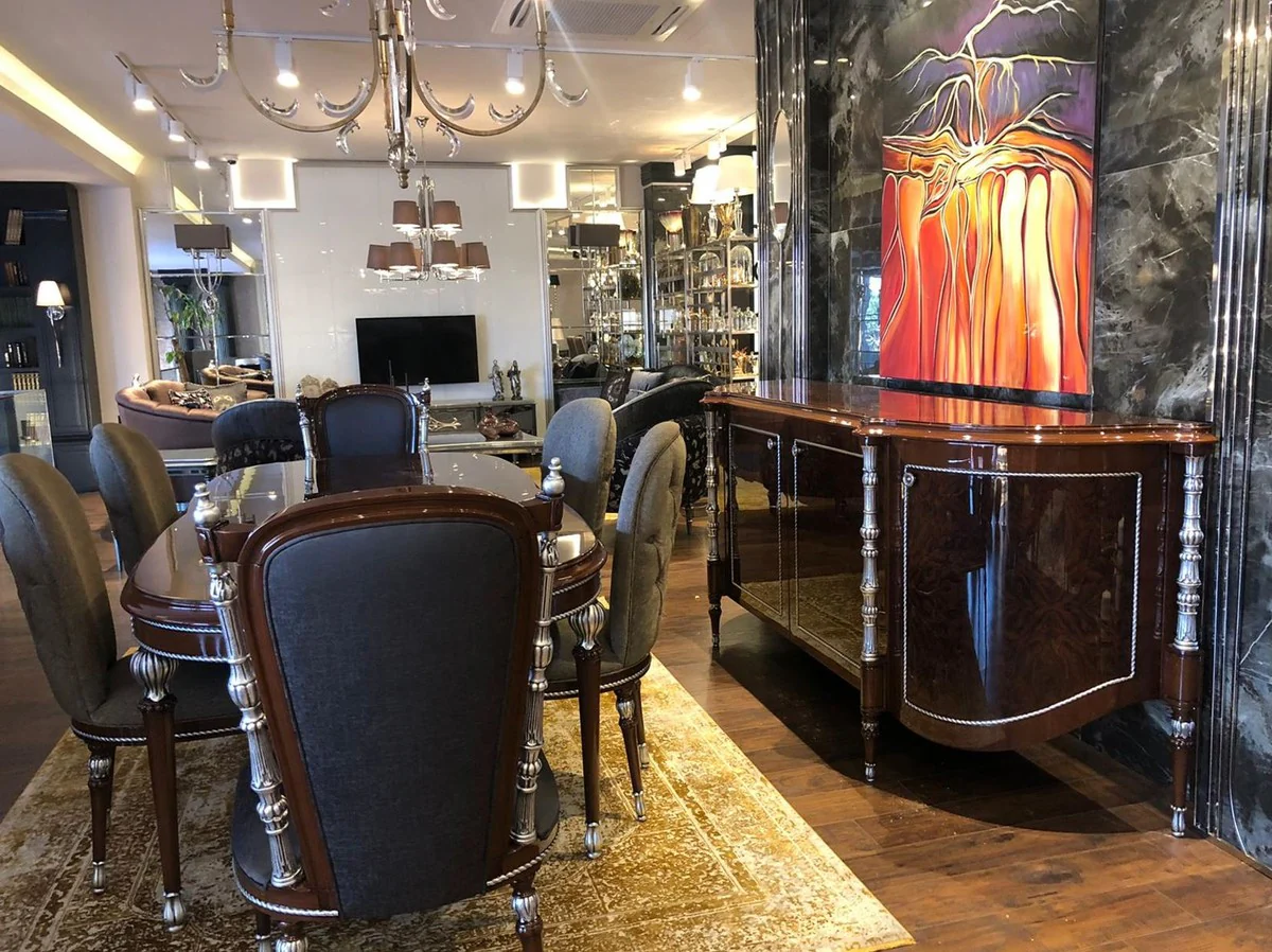 Luxury baroque dining table brown / silver 230 x 106 x H. 80 cm - Elegant dining room table in baroque style - Baroque dining room furniture