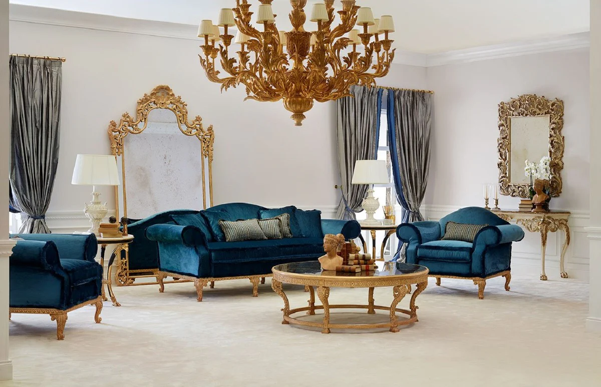 Luxury Baroque coffee table with marble top natural color / black - Round living room table in Baroque style - Baroque furniture - Noble & magnificent - Luxury quality - Made in Italy