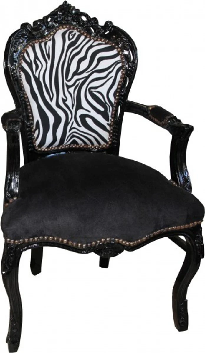 Baroque dining room chair black / zebra / black with armrests - furniture antique