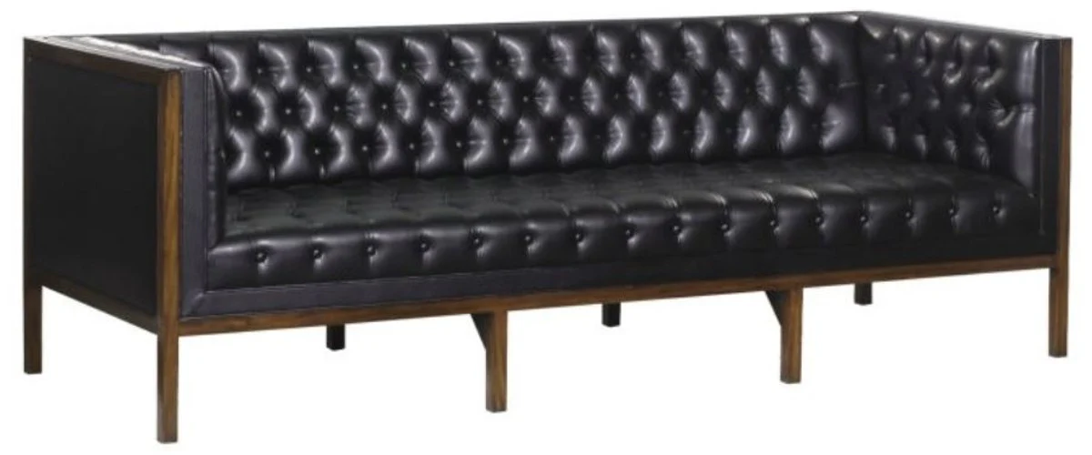Chesterfield genuine leather 3-seater sofa black / brown 213 x 78 x H. 72 cm - Hotel Furniture