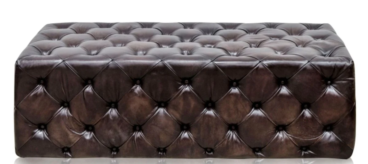 Luxury Chesterfield genuine leather footstool gunmetal 144 x 64 x H. 46 cm - luxury furniture