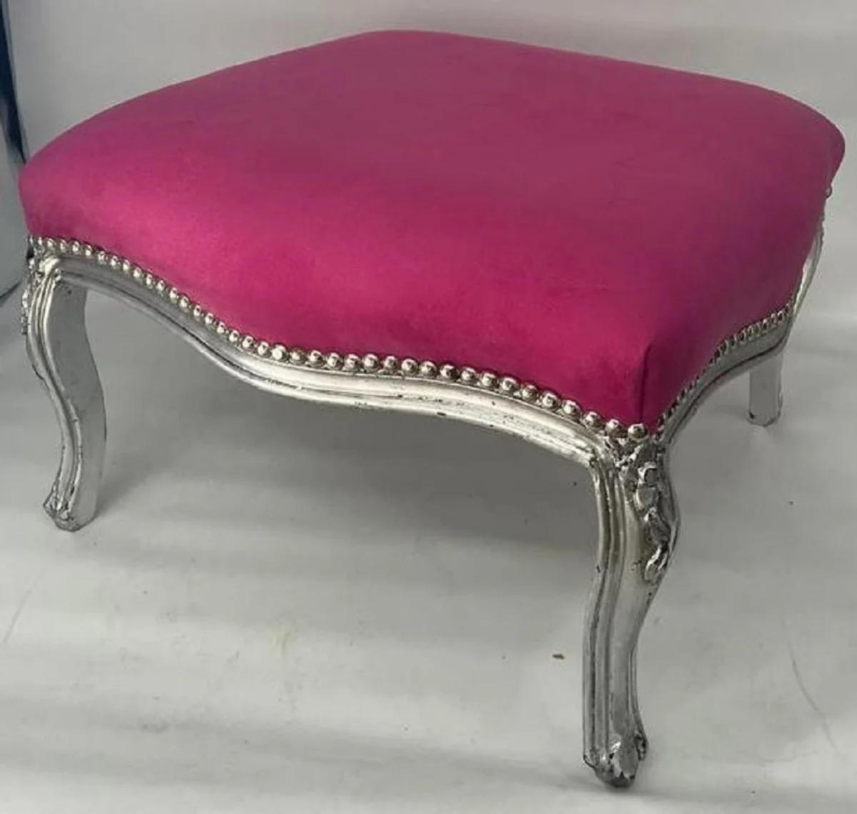 Baroque stool pink / silver - handmade stool in baroque style - baroque footstool - living room furniture in baroque style - baroque style furniture - baroque furniture - noble & magnificent