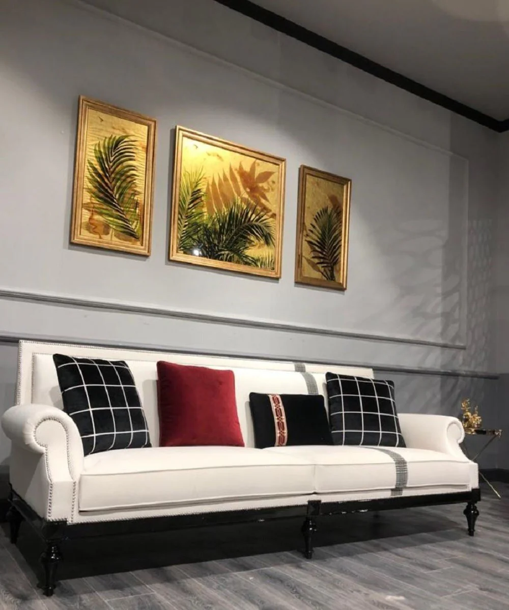 Luxury baroque sofa white / silver / black - noble living room sofa in baroque style - baroque living room furniture