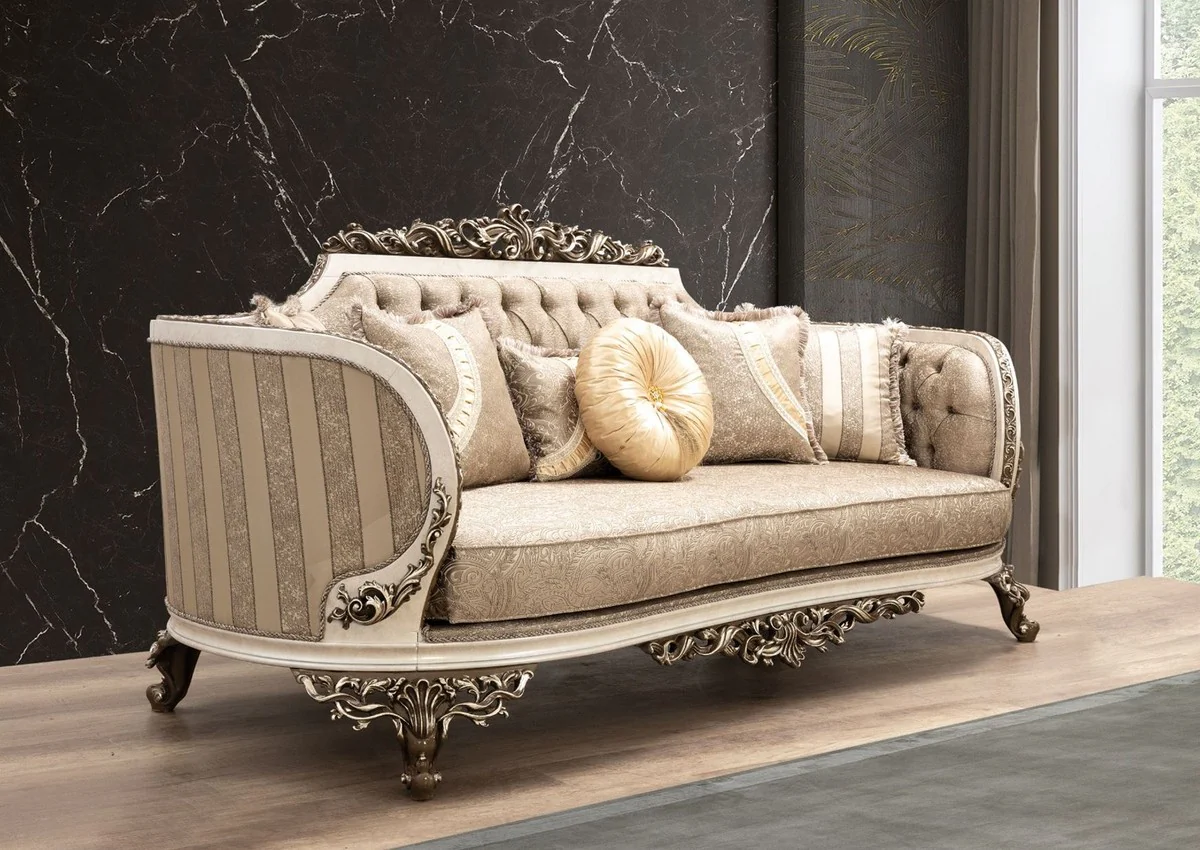 Luxury Baroque Living Room Set Beige / Cream / Brown / Gold - 2 Sofas & 2 Armchairs & 1 Coffee Table - Handmade Living Room Furniture in Baroque Style - Noble & Magnificent