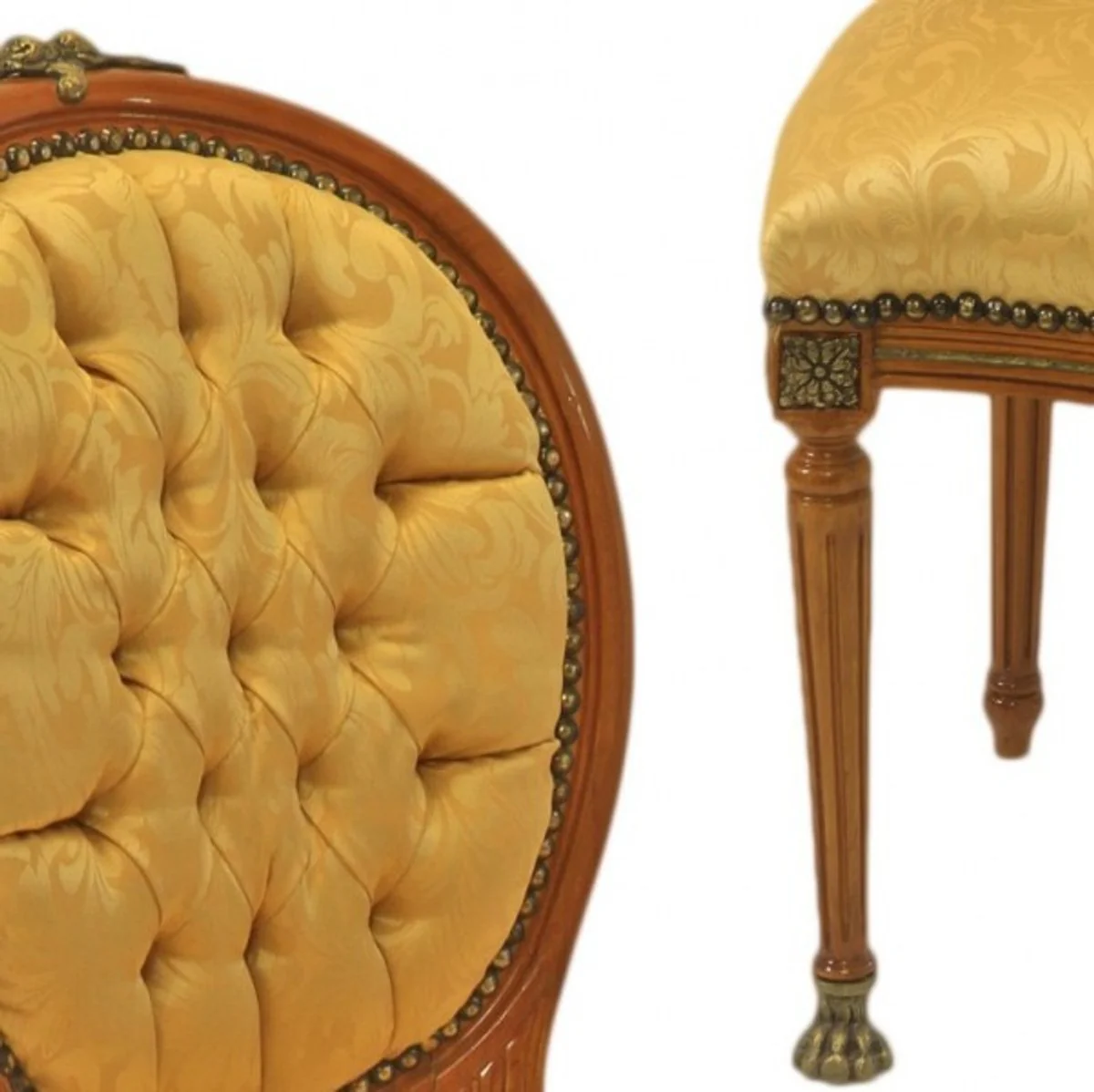 Baroque Luxury Dining Room Medallion Chair Gold Pattern / Light Mahogany - Antique Style - Furniture
