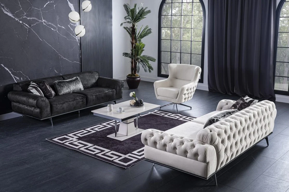 Luxury Art Deco Chesterfield Living Room Set - 2 Sofas & 2 Swivel Armchairs & 1 Coffee Table - Elegant Art Deco Living Room Furniture