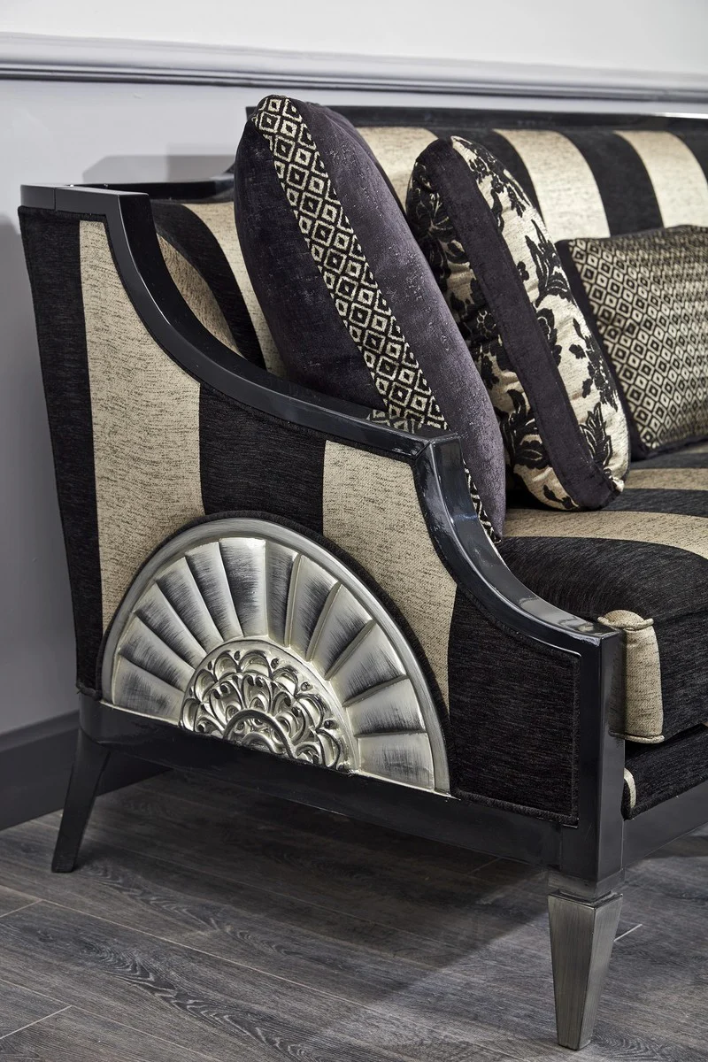 Luxury baroque sofa black / gold / silver 244 x 95 x H. 88 cm - living room furniture in the baroque style