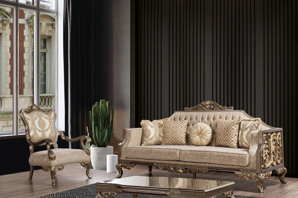 Luxury baroque coffee table silver / gold - handmade solid wood living room table in baroque style - magnificent baroque living room furniture