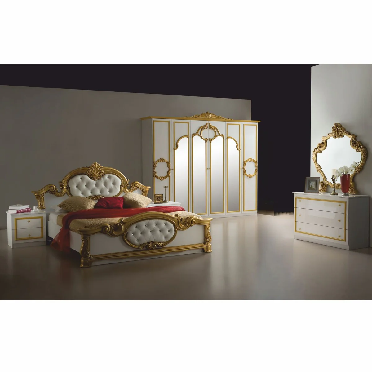 Luxury Baroque Bedroom Cabinet White / Gold 261 cm - Baroque Bedroom Furniture