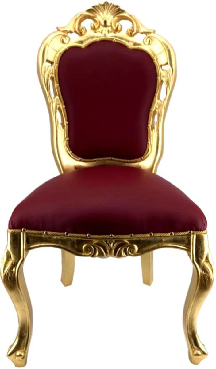 Luxury Baroque dining room chair set Bordeaux red / gold - 6 handmade dining chairs with leather look - Baroque dining room furniture