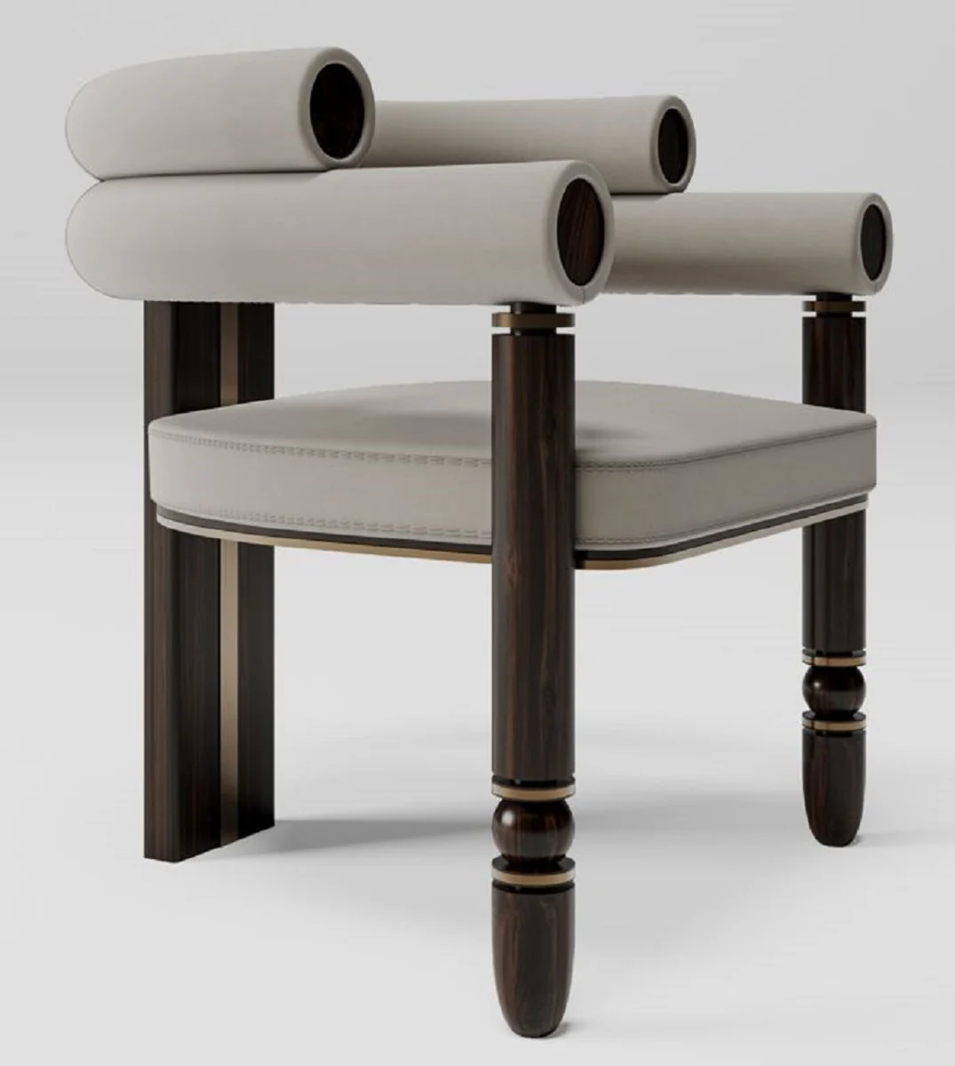 Luxury velvet dining room chair with armrests gray / dark brown / brass 69 x 63 x H. 72 cm - kitchen chair with elegant velvet fabric - dining room furniture - luxury furniture