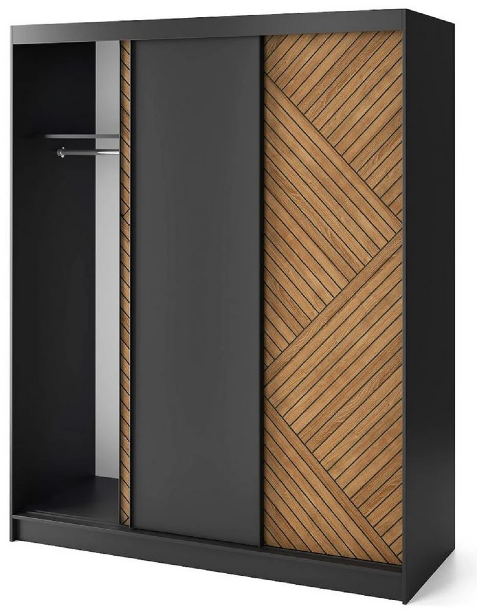Luxury bedroom wardrobe black / brown 180 x 60 x H. 220 cm - Wardrobe with 3 sliding doors - Bedroom furniture - Hotel furniture - Luxury furniture