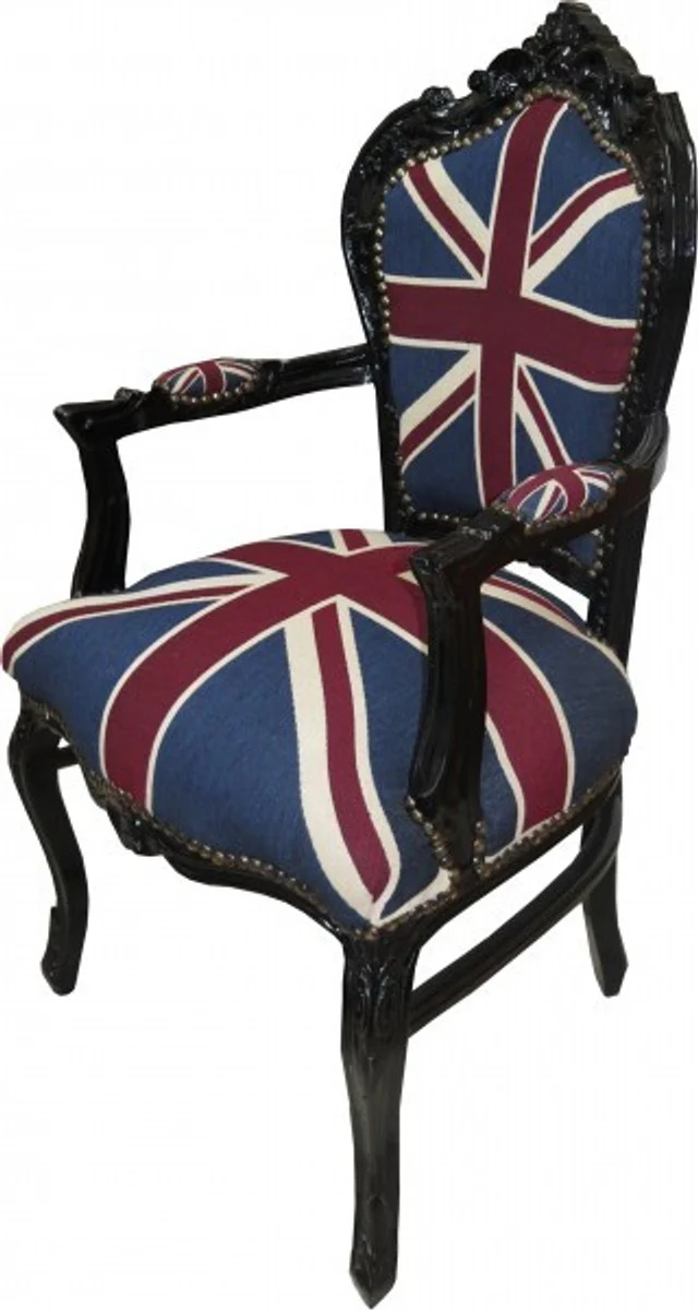 Baroque dining room chair with armrests Union Jack / Black - antique style furniture