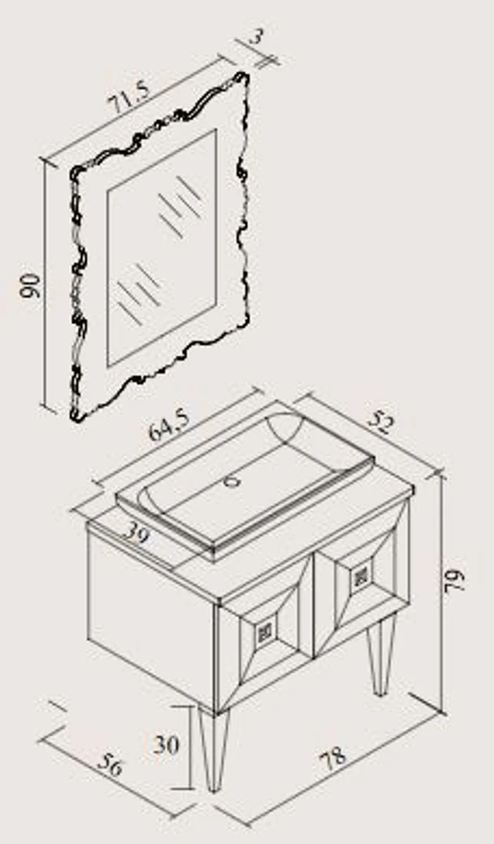 Luxury Baroque Bathroom Set Gold - Vanity Unit with Sink and Wall Mirror - Baroque Bathroom Furniture - Noble & Magnificent