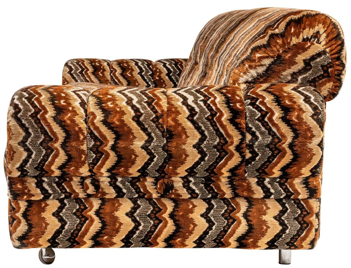 Luxury 70s design sofa beige / brown / black 228 x 93 x H. 70 cm - Retro living room sofa with wheels - 70s design living room furniture