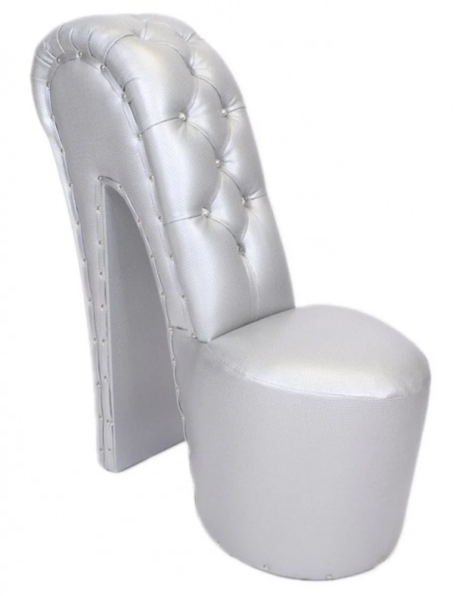 High heel armchair with decorative stones silver luxury design - designer armchair - club furniture - shoe chair armchair