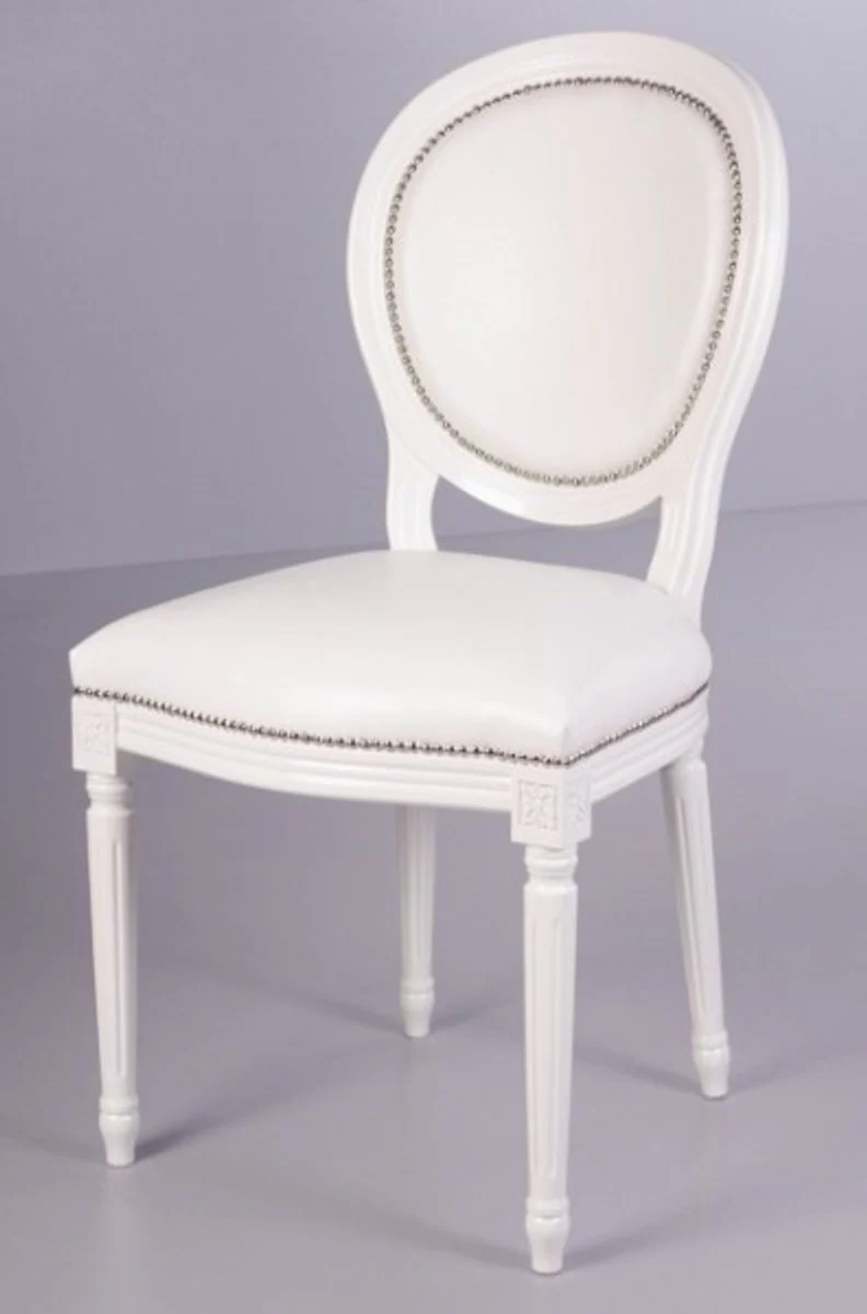 Baroque dining room chair white / white leather look - designer chair - luxury quality