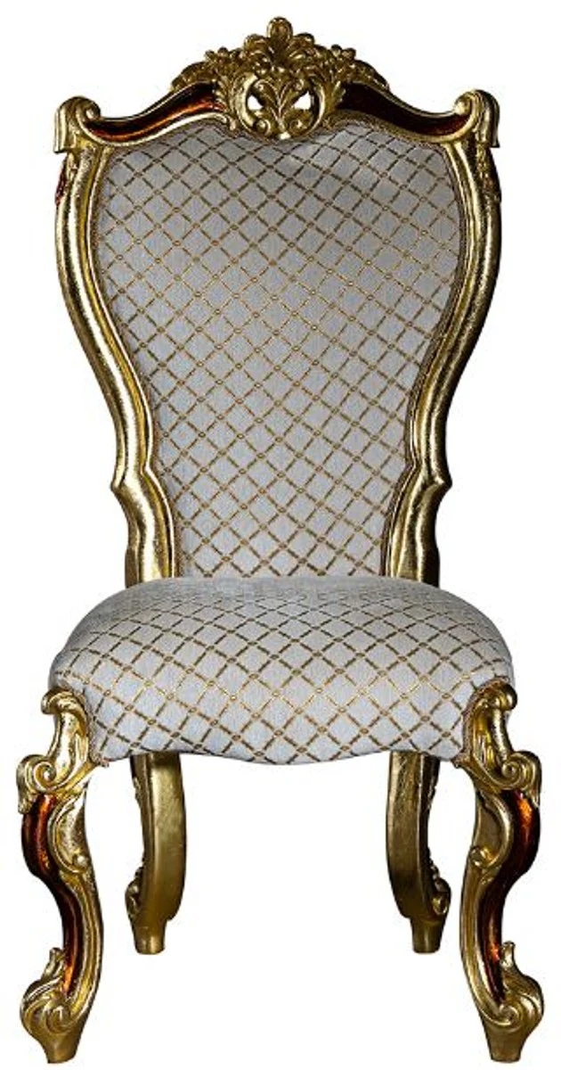Luxury Baroque Dining Room Chair Set Gray / Gold / Red / Gold 58 x 57 x H. 107 cm - Kitchen Chairs Set of 6 in Baroque Style - Baroque Dining Room Furniture