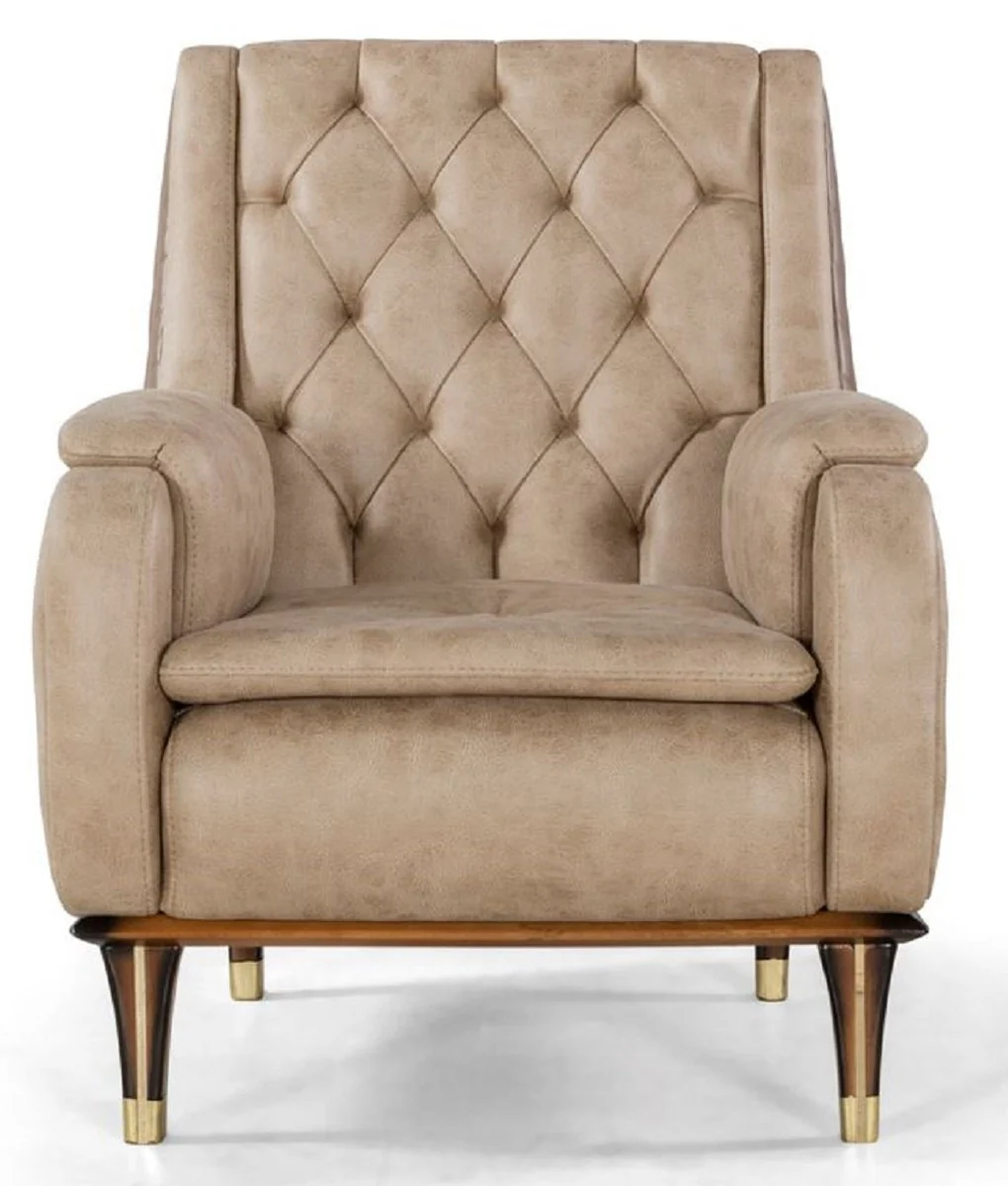 Luxury Chesterfield armchair beige / brown / black / gold 75 x 88 x H. 95 cm - Modern living room armchair - Living room furniture