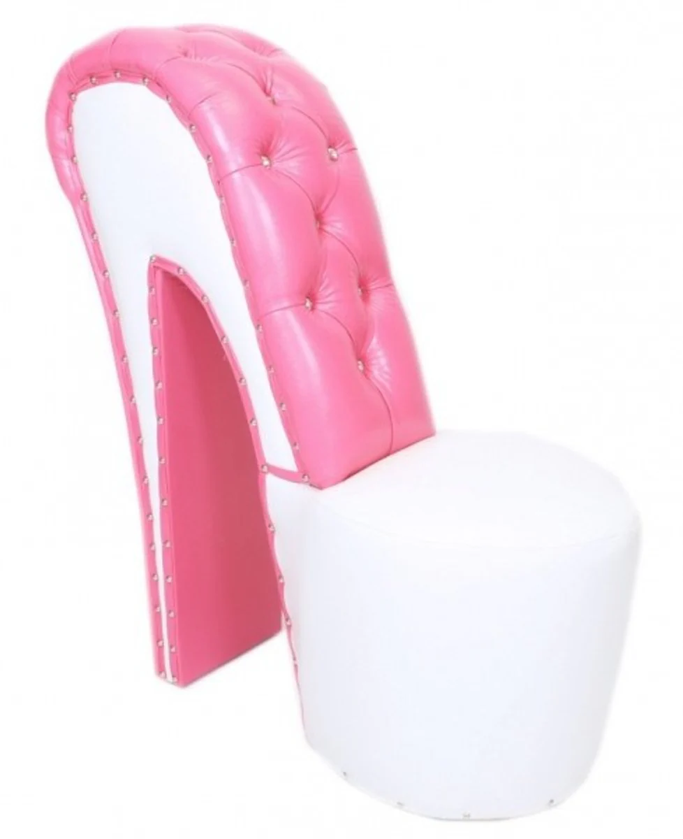 High heel armchair with decorative stones white / pink luxury design - designer armchair - club furniture - shoe chair armchair