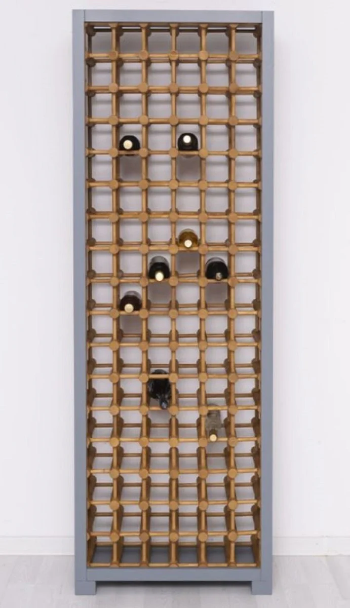 Country house style solid wood wine cabinet gray / natural colors 68 x 35 x H. 200 cm - Solid wood wine rack in country house style - Solid wood bar furniture - Country house style bar furniture