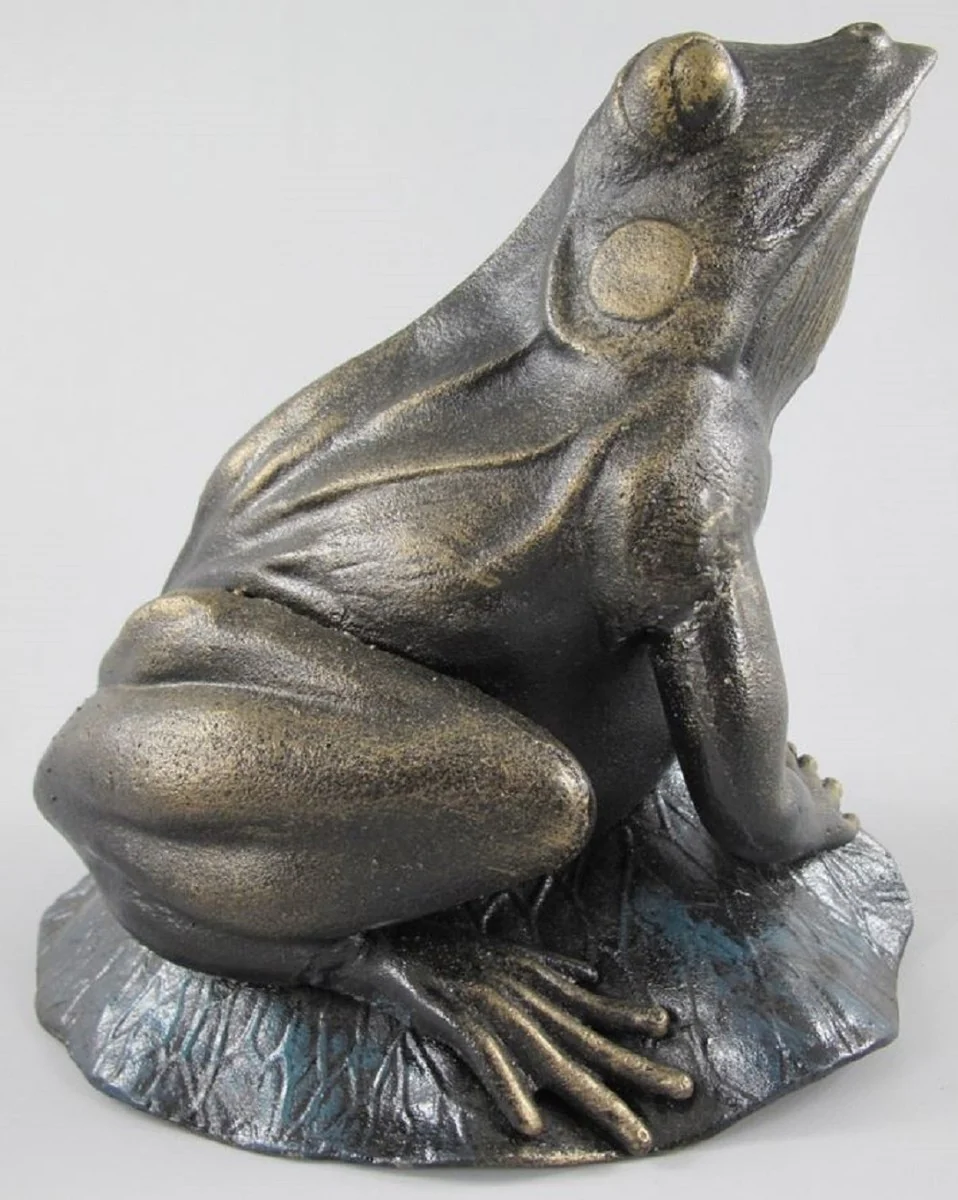 Decorative sculpture frog on pond leaf antique brass H. 28 cm - garden & terrace metal decorative figure - garden & terrace decoration accessories