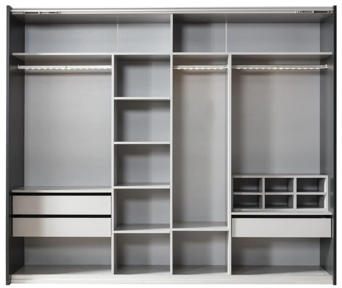 Luxury bedroom wardrobe black / gold 260 x 70 x H. 220 cm - Mirrored solid wood wardrobe with 2 sliding doors - Luxury bedroom furniture