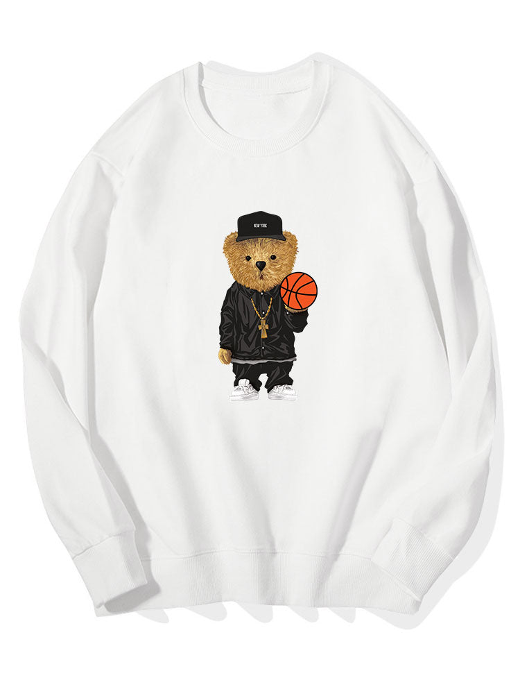 Basketball Bear Print Cotton Sweatshirt