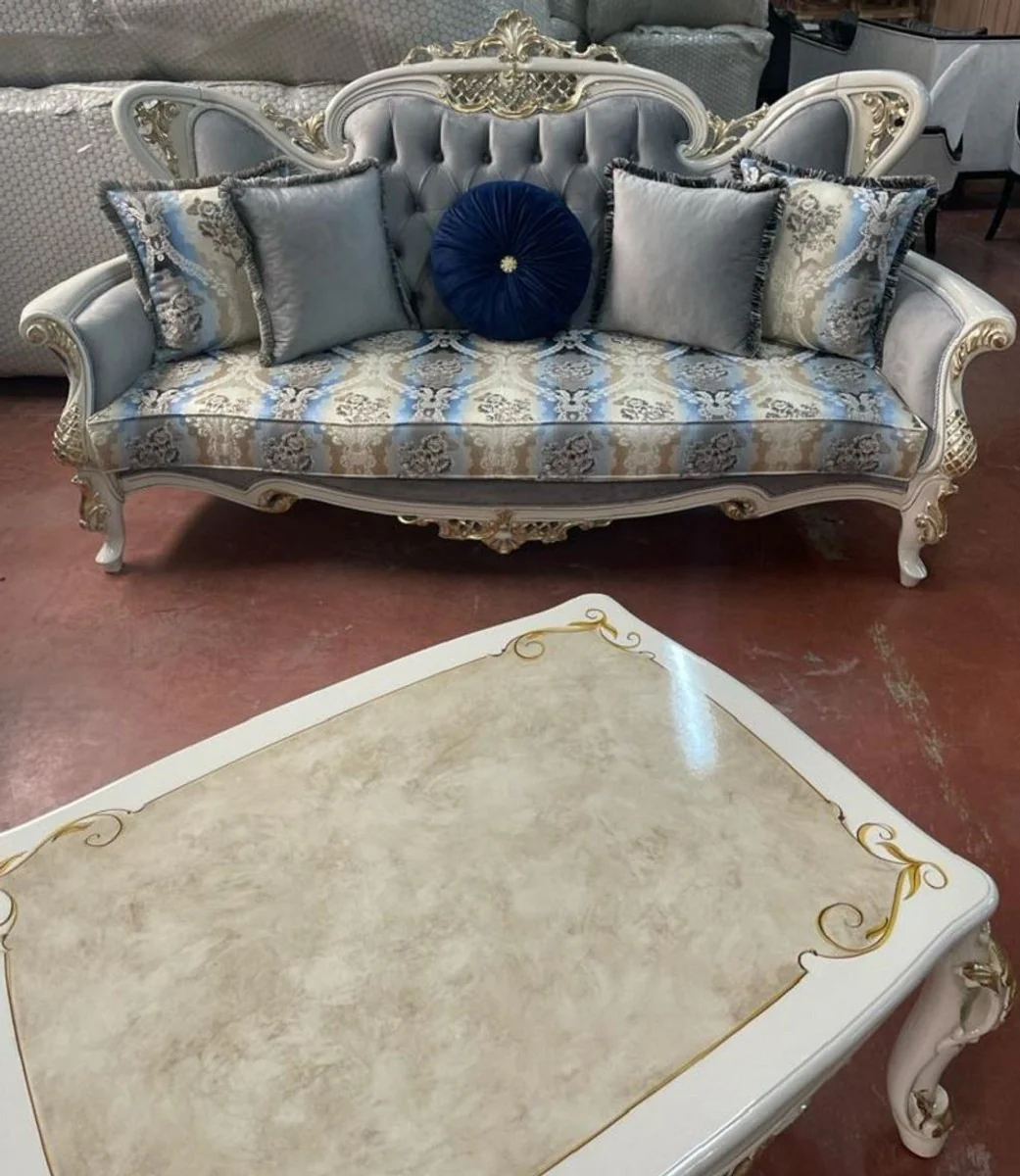 Luxury Baroque Sofa Gray / Multicolored / White / Gold - Handmade Living Room Sofa with Elegant Pattern - Baroque Living Room Furniture - Noble & Magnificent