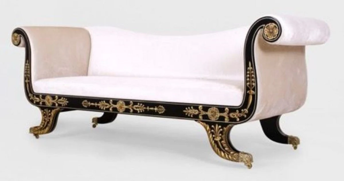 Luxury baroque sofa white / black / gold - magnificent living room sofa with wheels - baroque style living room furniture - luxury furniture in baroque style - baroque living room furnishings