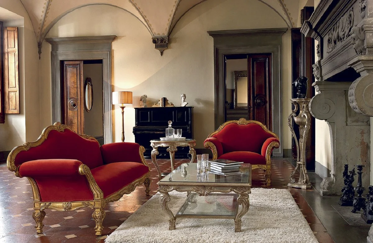 Luxury Baroque side table antique silver - Magnificent solid wood table with glass tops - Luxury furniture in the Baroque style - Baroque furniture - Luxury quality - Made in Italy