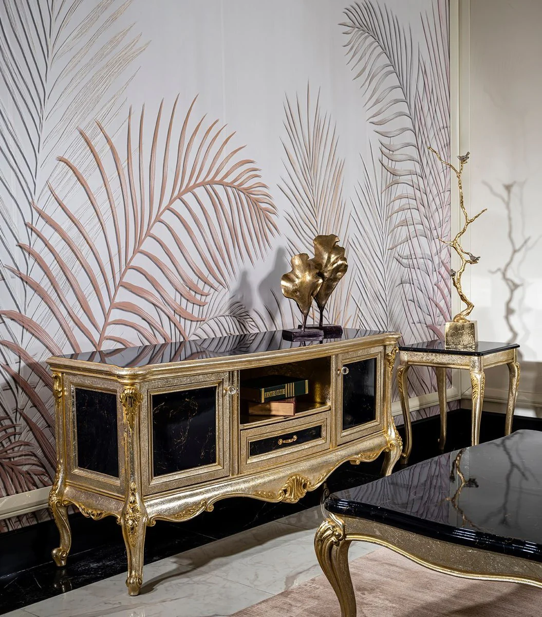 Luxury Baroque side table black / silver / gold H. 60 cm - Baroque furniture