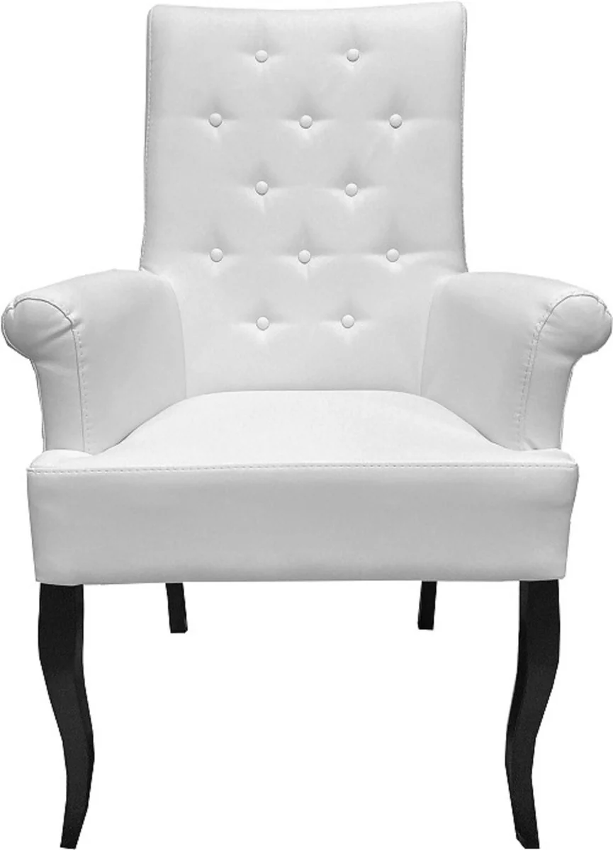 Chesterfield Neo Baroque Dining Chair Set of 4 White / Black - Faux Leather Chairs with Armrests - Baroque Furniture