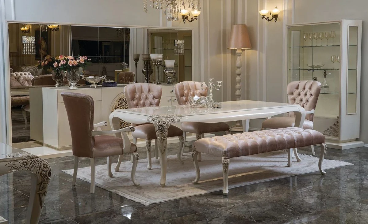 Luxury baroque dining table white / beige - noble solid wood dining room table - magnificent baroque dining room furniture