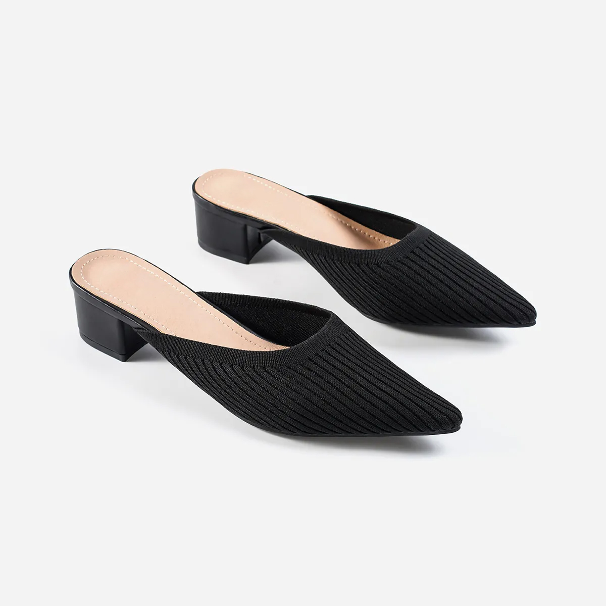 Pointed Toe Mules for Women Breathable Knit Slip-on Flat Shoes
