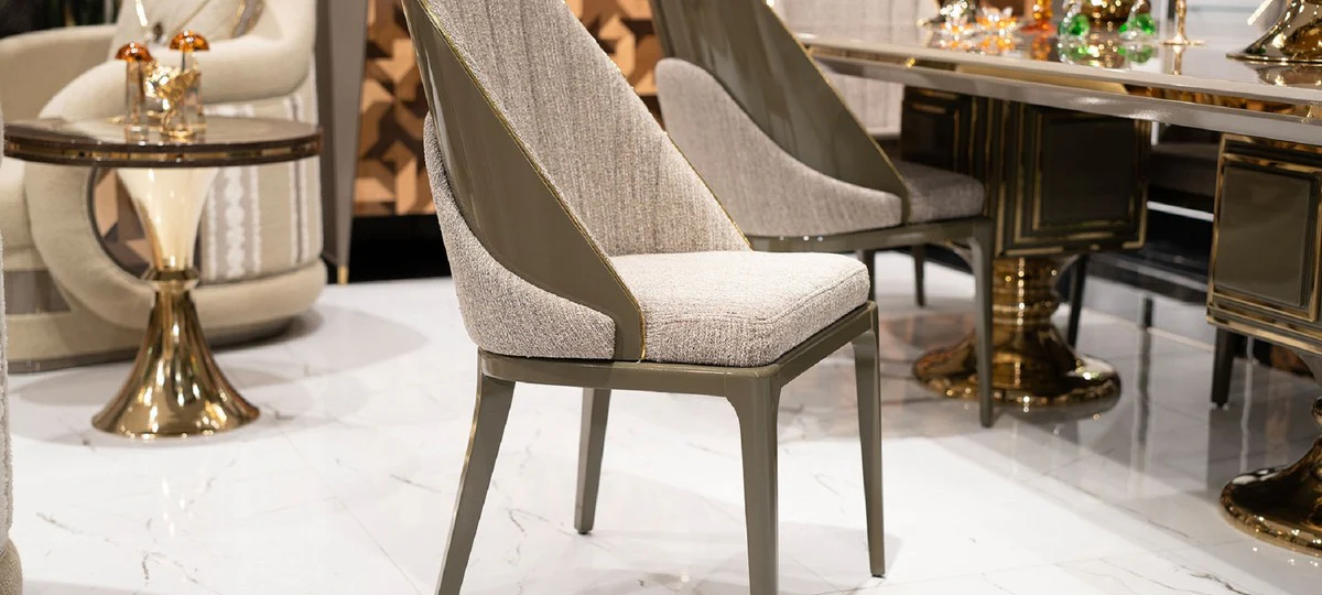 Luxury Dining Room Chair Set of 6 Gray / Gold - Luxury Kitchen Chairs - Dining Room Furniture - Restaurant Furniture - Luxury Furniture