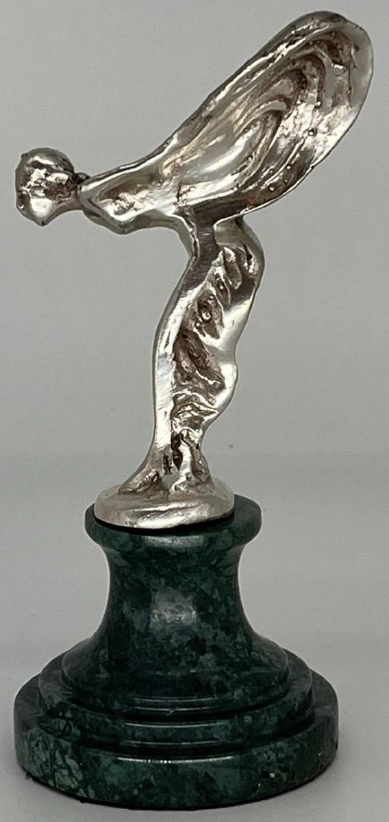 Luxury paperweight sculpture woman with wings silver / green 7 x 8 x H. 16 cm - Elegant bronze figure with marble base - Desk decoration - Luxury decoration - Decorative accessories