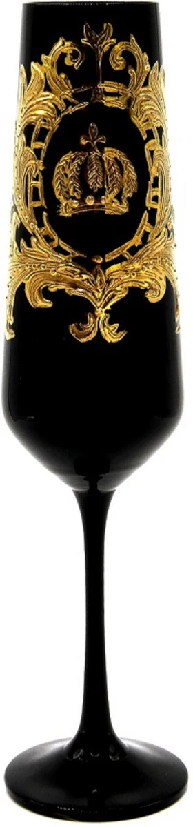 Pompöös by Luxus Champagne Glass Set Black / Gold Ø 6 x H. 25 cm - Glasses with 24 carat gold plating - Pompöös glasses designed by Harald Glööckler