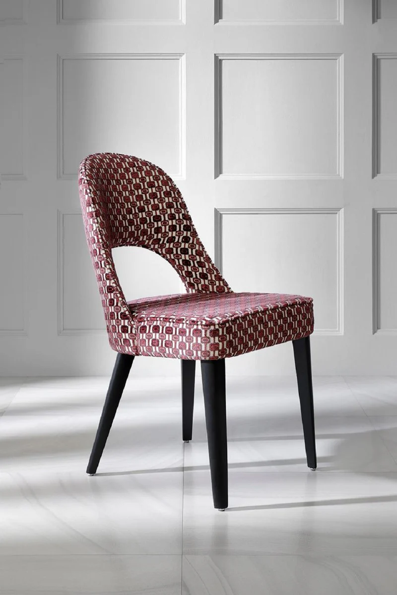 Luxury Art Deco dining room chair red / white / black 49 x 61 x H. 89 cm - Art Deco kitchen chair with pattern - Dining room furniture - Luxury furniture - Art Deco furniture - Luxury furnishings