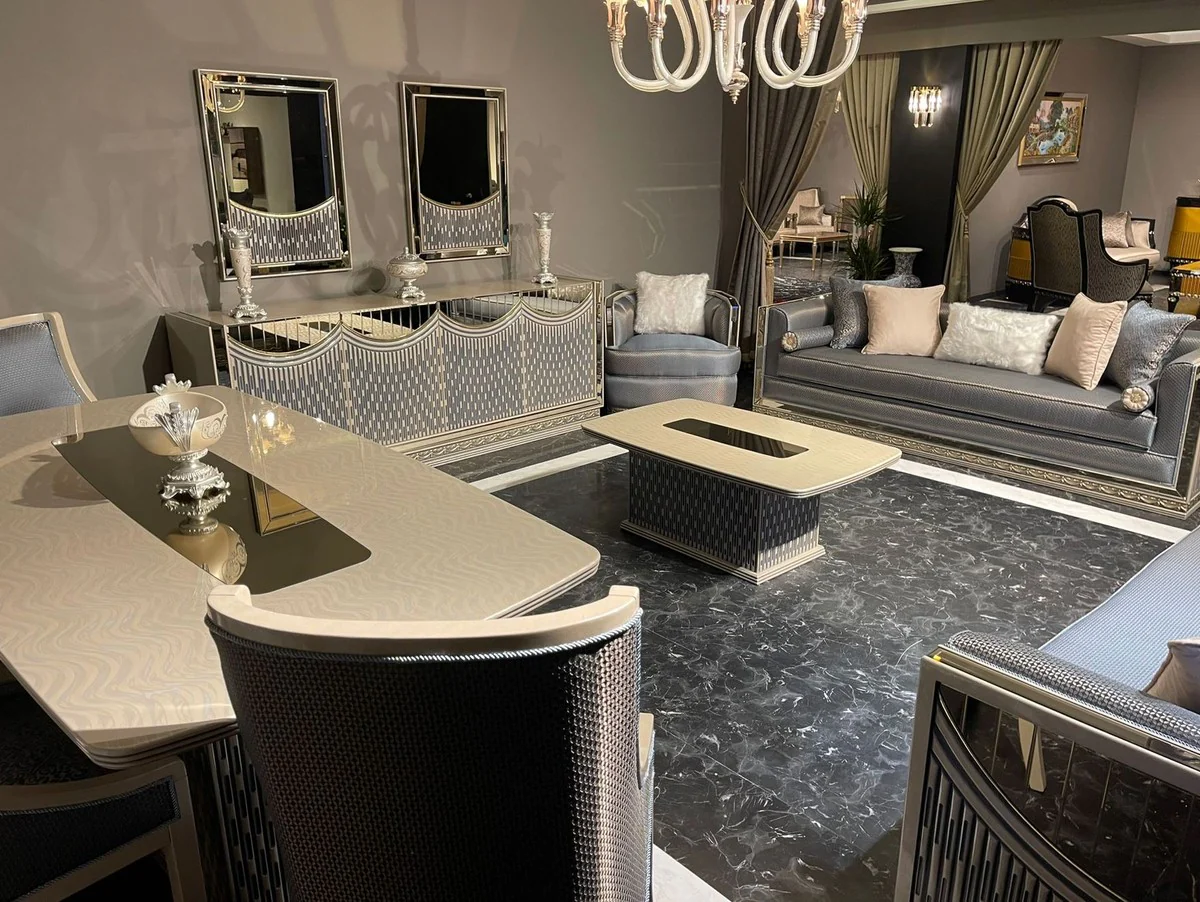 Luxury Art Deco coffee table cream - Rectangular living room table with glass top - Living room furniture - Art Deco furniture - Luxury furniture - Luxury furnishings - Living room furnishings