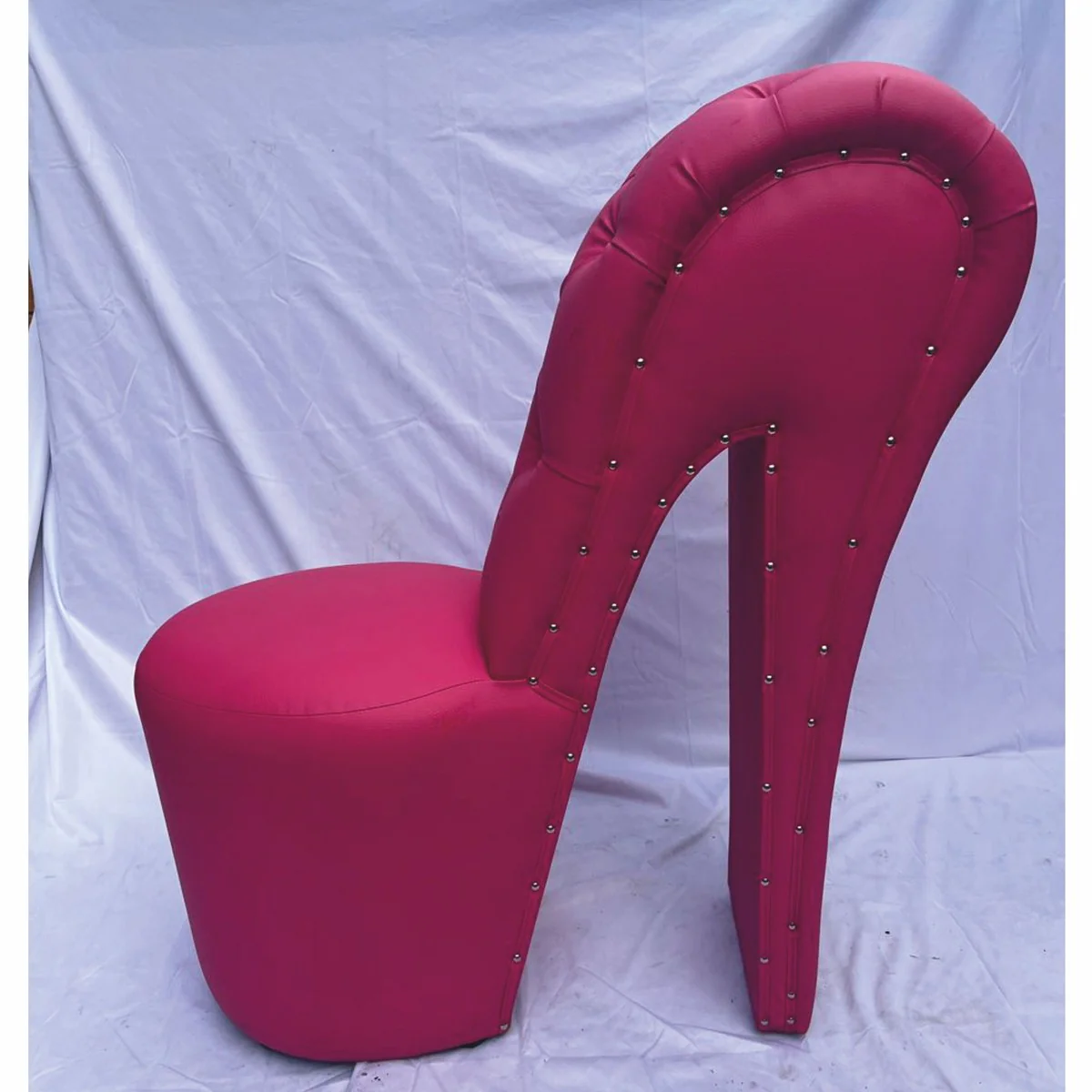 Luxury high heel faux leather armchair with glittering stones pink H. 100 cm
