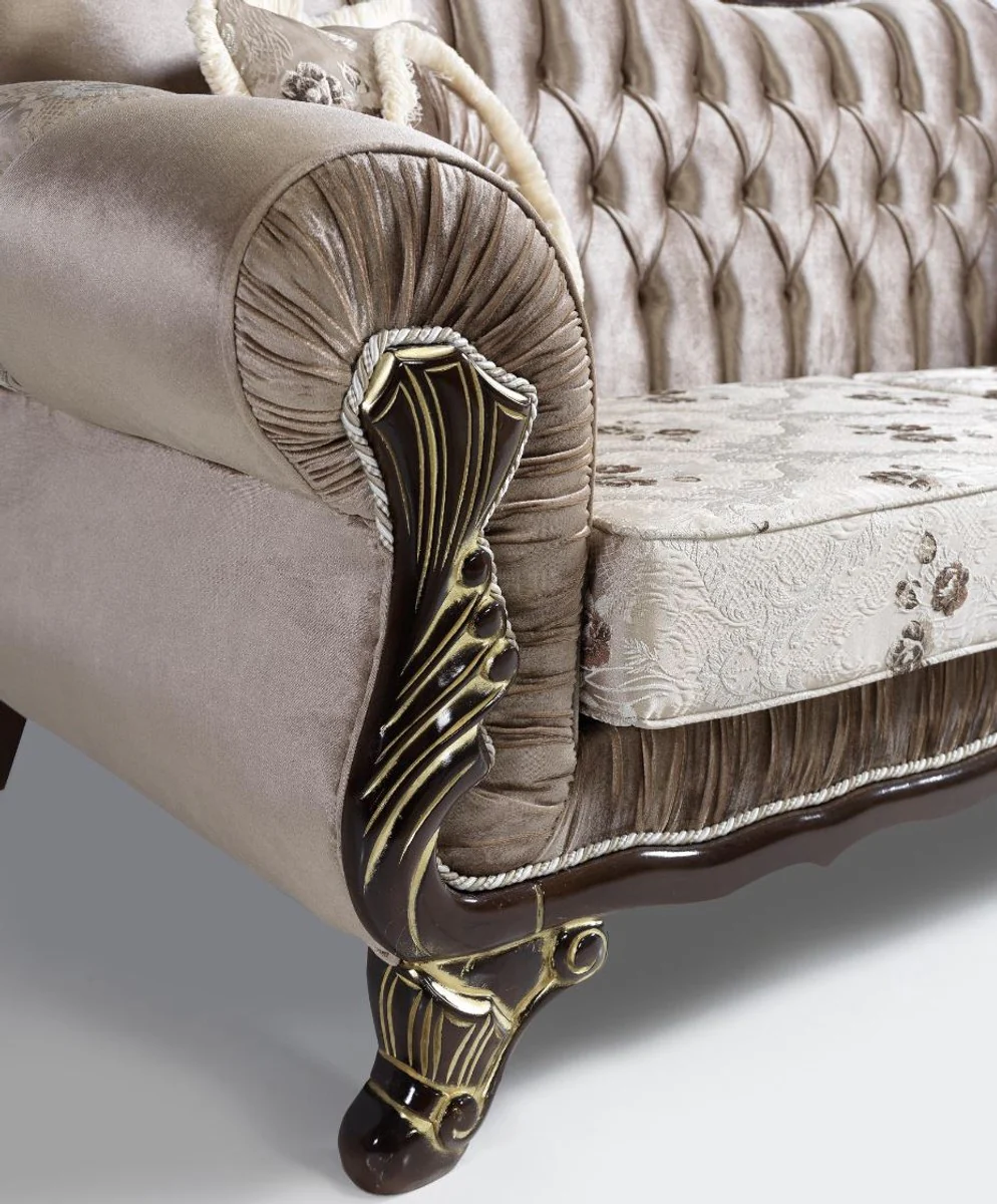 Baroque sofa brown / beige / black / gold 230 x 84 x H. 100 cm - Magnificent living room sofa with floral pattern - Baroque style furniture