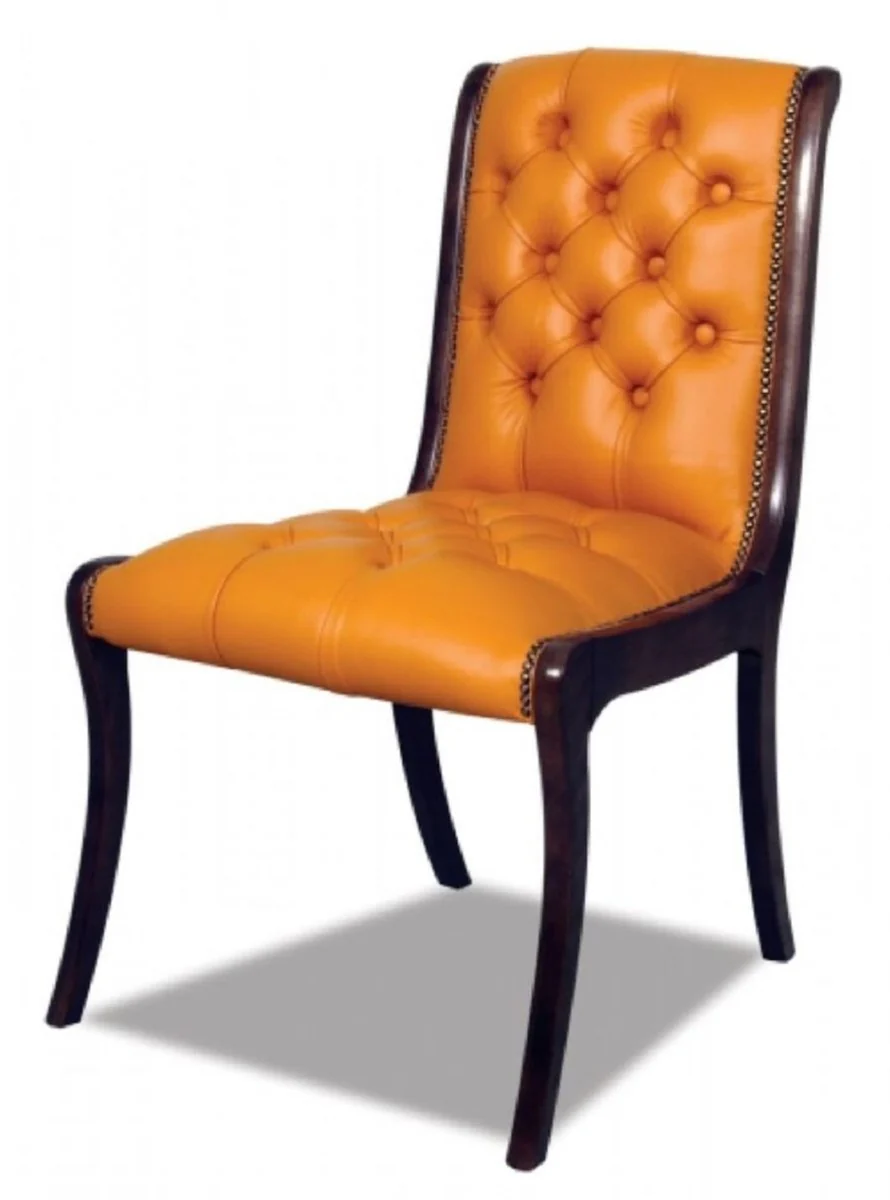 Luxury Chesterfield leather dining chair set of 4 orange / dark brown 50 x 47 x H. 95 cm - Chesterfield genuine leather kitchen chairs - Chesterfield furniture - leather furniture - luxury furniture